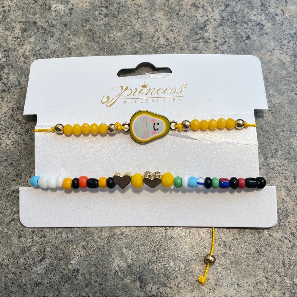 Y2K Avocado Heart beaded string friendship bracelet set NWT